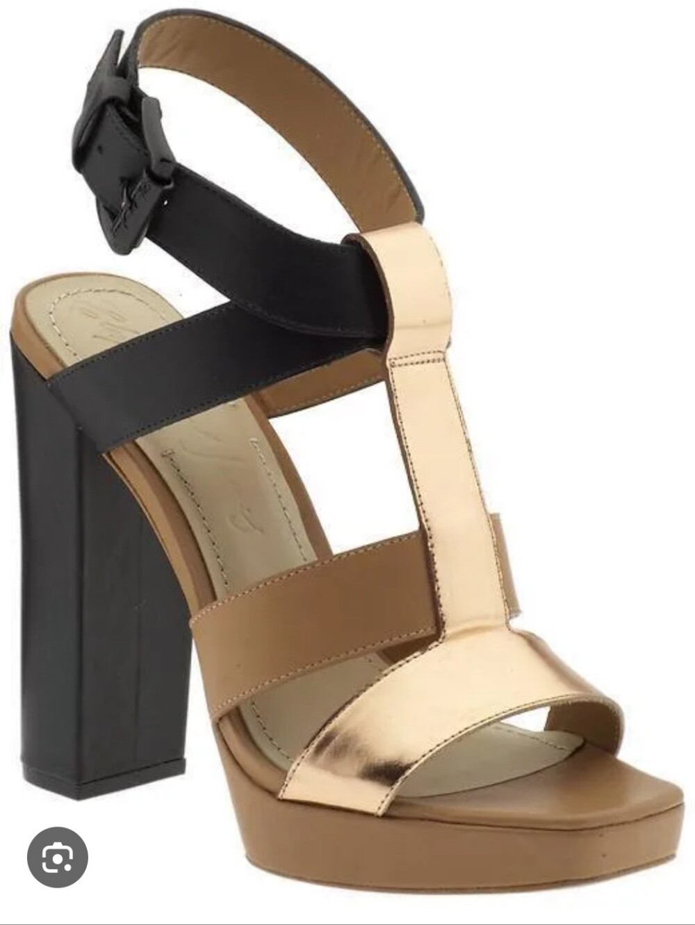 Elizabeth and James "Sam" metallic T-strap platform block heels 6